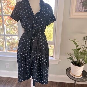 Brooks Brothers Navy Blue Dress with White Pattern